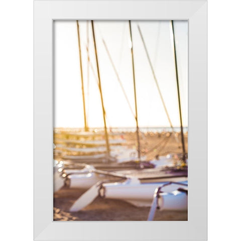 Canary Islands-Fuerteventura Island-Morro Jable-Playa del Matorral beach-sailboats White Modern Wood Framed Art Print by Bibikow, Walter