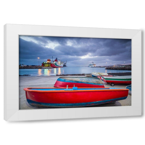 Canary Islands-Fuerteventura Island-Puerto del Rosario-port-dawn White Modern Wood Framed Art Print by Bibikow, Walter