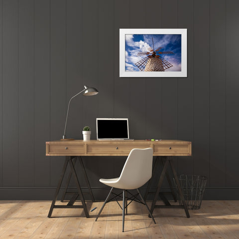 Canary Islands-Fuerteventura Island-Tindaya-traditional island windmill White Modern Wood Framed Art Print by Bibikow, Walter