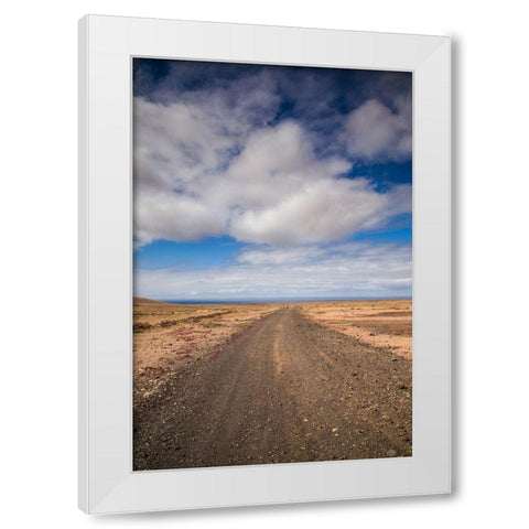 Canary Islands-Fuerteventura Island-Punto de Paso Chico-west coast desert landscape with road White Modern Wood Framed Art Print by Bibikow, Walter