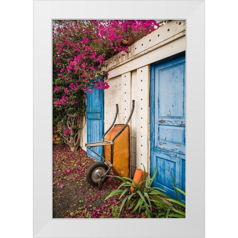 Canary Islands-Fuerteventura Island-La Oliva-blue door of garden shed White Modern Wood Framed Art Print by Bibikow, Walter