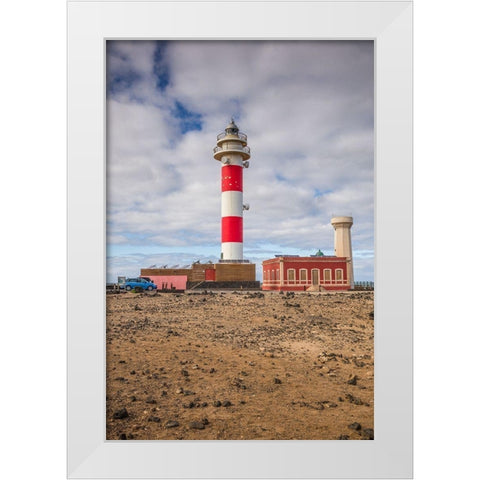 Canary Islands-Fuerteventura Island-El Cotillo-Faro de Toston lighthouse White Modern Wood Framed Art Print by Bibikow, Walter