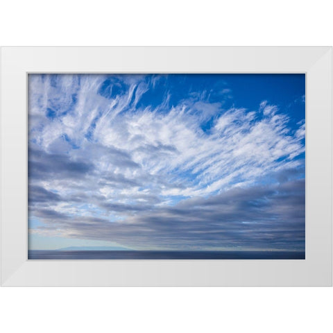 Canary Islands-La Palma Island-Puerto Naos-dramatic sky and view towards El Hierro Island White Modern Wood Framed Art Print by Bibikow, Walter