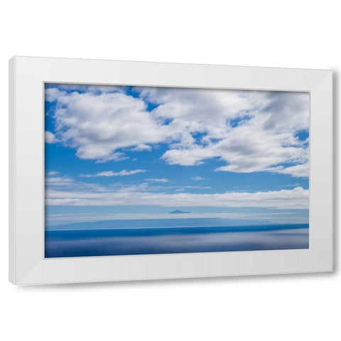 Canary Islands-La Palma Island-Villa de Mazo-view towards El Teide Mountain on Tenerife Island White Modern Wood Framed Art Print by Bibikow, Walter