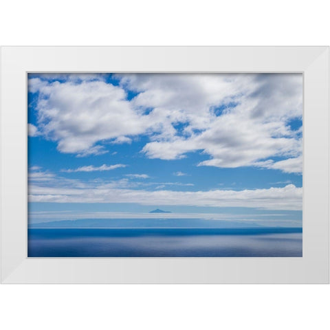 Canary Islands-La Palma Island-Villa de Mazo-view towards El Teide Mountain on Tenerife Island White Modern Wood Framed Art Print by Bibikow, Walter
