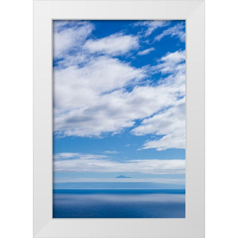 Canary Islands-La Palma Island-Villa de Mazo-view towards El Teide Mountain on Tenerife Island White Modern Wood Framed Art Print by Bibikow, Walter