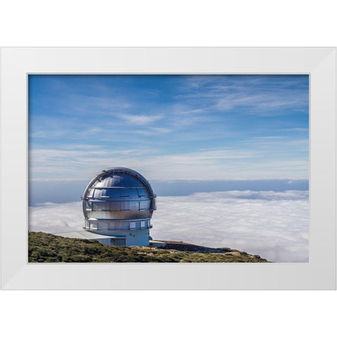 Canary Islands-Roque de los Muchachos Observatory-one of the worlds largest telescopes White Modern Wood Framed Art Print by Bibikow, Walter