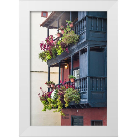 Canary Islands-La Palma Island-Santa Cruz de la Palma-traditional Canarian house balconies White Modern Wood Framed Art Print by Bibikow, Walter