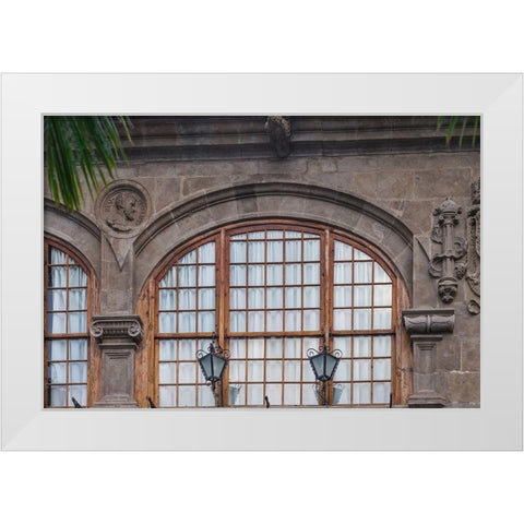Canary Islands-La Palma Island-Santa Cruz de la Palma-building detail Calle ODaly street White Modern Wood Framed Art Print by Bibikow, Walter