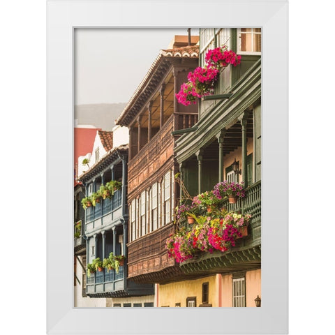 Canary Islands-La Palma Island-Santa Cruz de la Palma-traditional Canarian house balconies White Modern Wood Framed Art Print by Bibikow, Walter