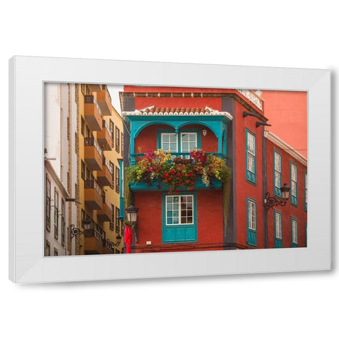 Canary Islands-La Palma Island-Santa Cruz de la Palma-traditional Canarian house balconies White Modern Wood Framed Art Print by Bibikow, Walter