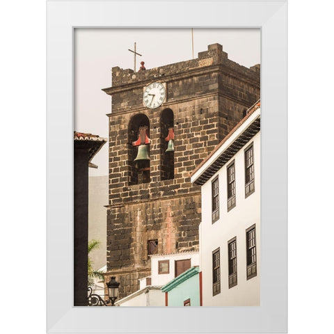 Canary Islands-La Palma Island-Santa Cruz de la Palma-Plaza Espana-Iglesia del Salvador church White Modern Wood Framed Art Print by Bibikow, Walter