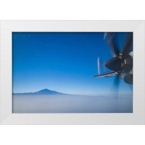 Canary Islands-Tenerife Island-aerial view of El Teide Mountain from propeller-driver airliner White Modern Wood Framed Art Print by Bibikow, Walter