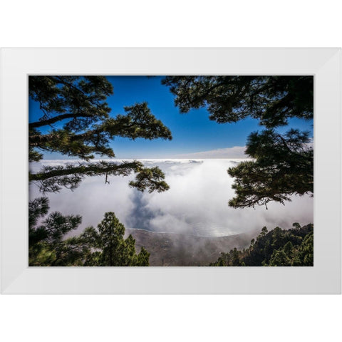 Canary Islands-El Hierro Island-Mirador de las Playas-elevated view of the east coast with fog White Modern Wood Framed Art Print by Bibikow, Walter