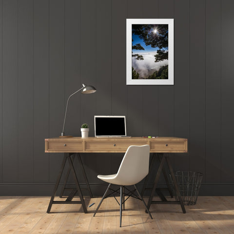 Canary Islands-El Hierro Island-Mirador de las Playas-elevated view of the east coast with fog White Modern Wood Framed Art Print by Bibikow, Walter