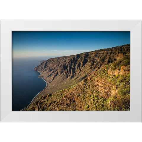 Canary Islands-El Hierro Island-Mirador de Isora-elevated view of the east coast White Modern Wood Framed Art Print by Bibikow, Walter