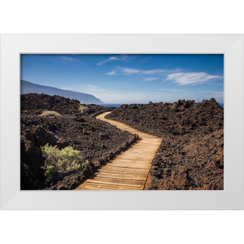 Canary Islands-El Hierro Island-Las Puntas-La Maceta-coastal walkway White Modern Wood Framed Art Print by Bibikow, Walter