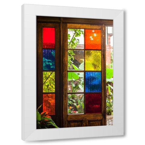Canary Islands-Tenerife Island-La Orotava-traditional Canarian house with stained glass windows White Modern Wood Framed Art Print by Bibikow, Walter