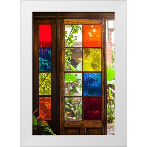 Canary Islands-Tenerife Island-La Orotava-traditional Canarian house with stained glass windows White Modern Wood Framed Art Print by Bibikow, Walter