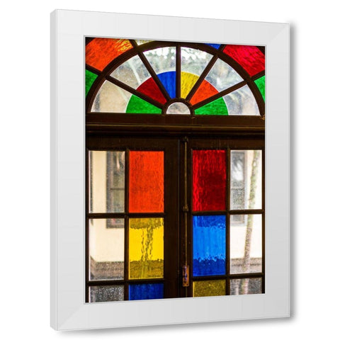Canary Islands-Tenerife Island-La Orotava-traditional Canarian house with stained glass windows White Modern Wood Framed Art Print by Bibikow, Walter