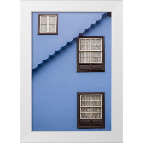 Canary Islands-Tenerife Island-San Cristobal de La Laguna-blue building detail White Modern Wood Framed Art Print by Bibikow, Walter