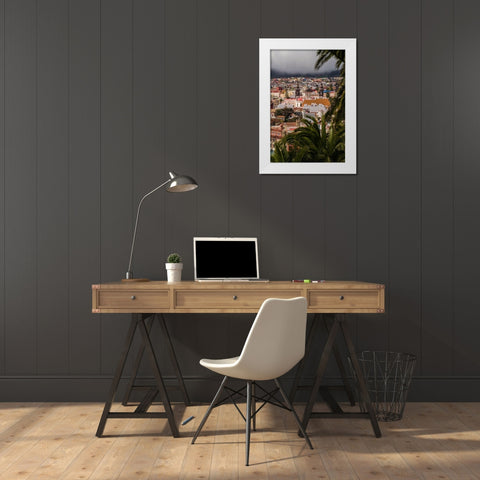 Canary Islands-Tenerife Island-San Cristobal de La Laguna-elevated view of the historical center White Modern Wood Framed Art Print by Bibikow, Walter