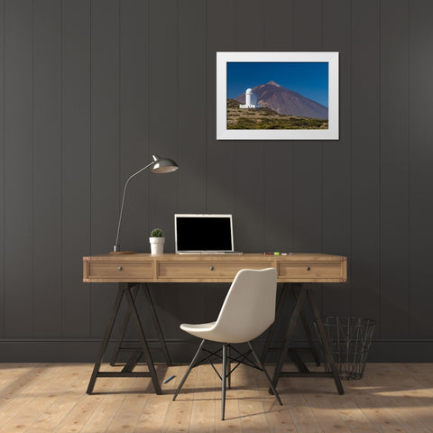 Canary Islands-Tenerife Island-El Teide Mountain-Observatorio del Teide-astronomical observatory White Modern Wood Framed Art Print by Bibikow, Walter