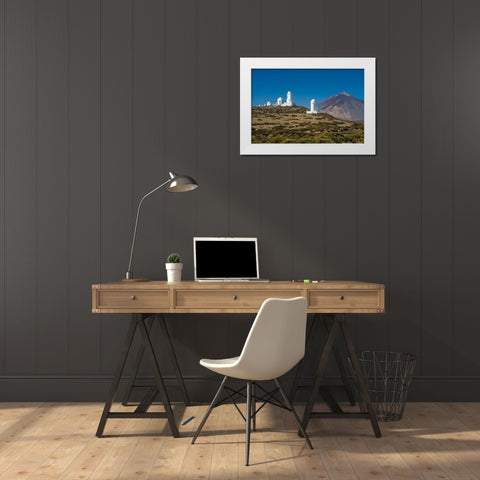 Canary Islands-Tenerife Island-El Teide Mountain-Observatorio del Teide-astronomical observatory White Modern Wood Framed Art Print by Bibikow, Walter