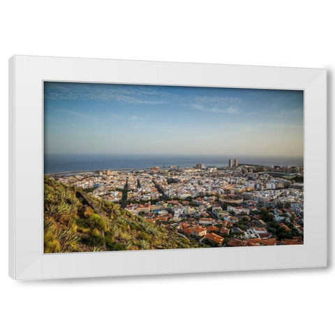 Canary Islands-Tenerife Island-Santa Cruz de Tenerife-elevated view of city and port-late afternoon White Modern Wood Framed Art Print by Bibikow, Walter