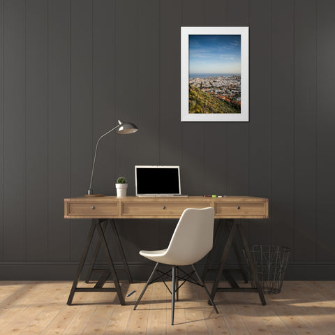 Canary Islands-Tenerife Island-Santa Cruz de Tenerife-elevated view of city and port-late afternoon White Modern Wood Framed Art Print by Bibikow, Walter