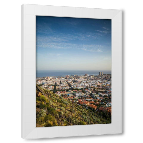 Canary Islands-Tenerife Island-Santa Cruz de Tenerife-elevated view of city and port-late afternoon White Modern Wood Framed Art Print by Bibikow, Walter