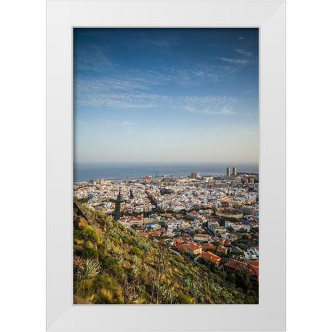 Canary Islands-Tenerife Island-Santa Cruz de Tenerife-elevated view of city and port-late afternoon White Modern Wood Framed Art Print by Bibikow, Walter