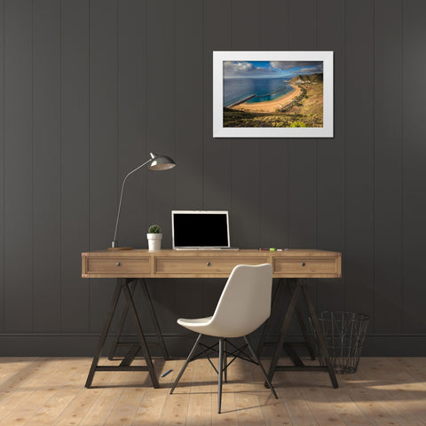 Canary Islands-Tenerife Island-San Andres-elevated view of beach town White Modern Wood Framed Art Print by Bibikow, Walter