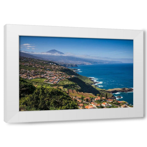 Canary Islands-Tenerife Island-El Sauzal-elevated view of the west coast and El Teide Mountain White Modern Wood Framed Art Print by Bibikow, Walter