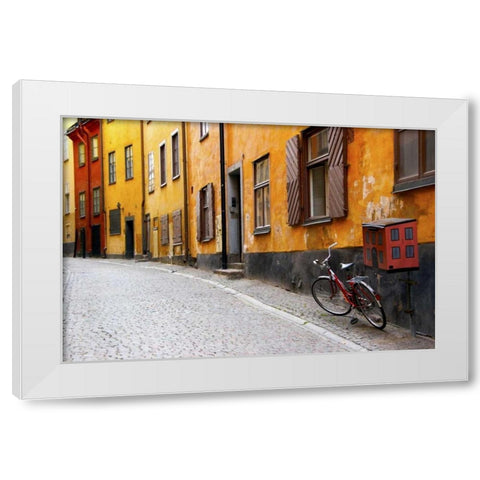 Sweden, Stockholm Street scene in Gamla Stan White Modern Wood Framed Art Print by Ross, Nancy ,  Steve