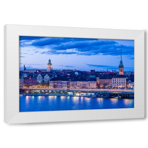 Sweden-Stockholm-Gamla Stan-Old Town-high angle view-dusk White Modern Wood Framed Art Print by Bibikow, Walter