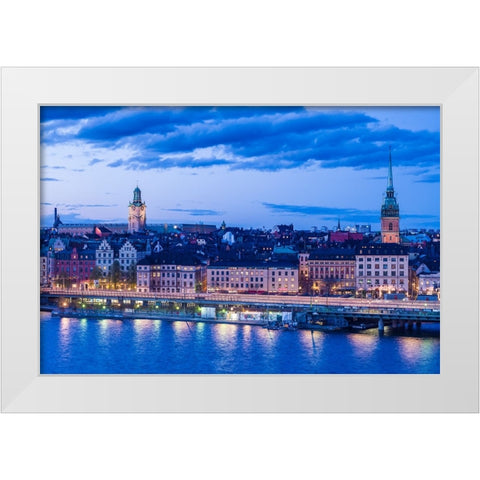 Sweden-Stockholm-Gamla Stan-Old Town-high angle view-dusk White Modern Wood Framed Art Print by Bibikow, Walter
