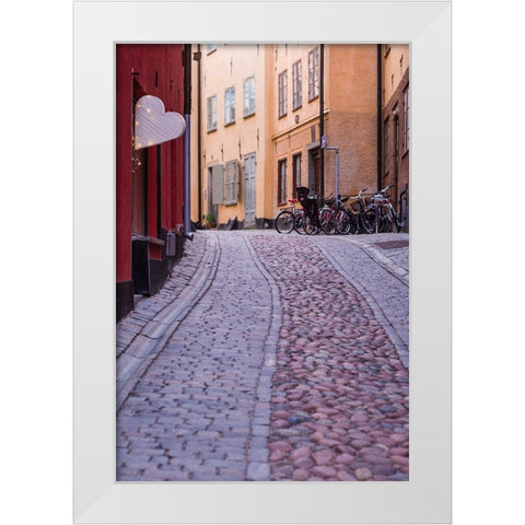 Sweden-Stockholm-Gamla Stan-Old Town-Royal Palace-old town street White Modern Wood Framed Art Print by Bibikow, Walter