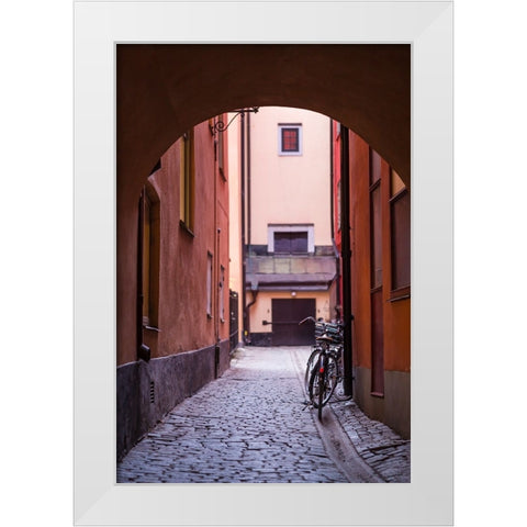 Sweden-Stockholm-Gamla Stan-Old Town-Royal Palace-old town street White Modern Wood Framed Art Print by Bibikow, Walter