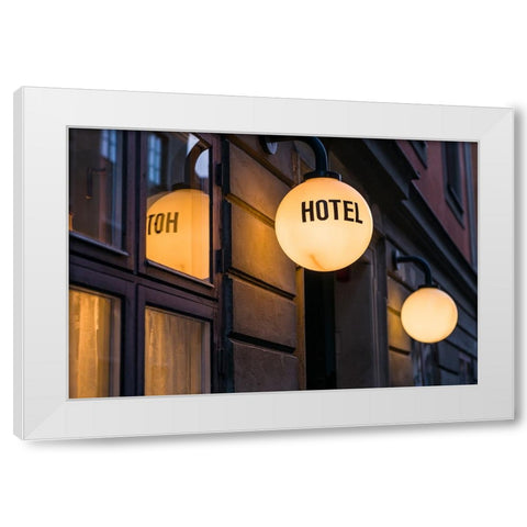 Sweden-Stockholm-Gamla Stan-Old Town-hotel sign White Modern Wood Framed Art Print by Bibikow, Walter