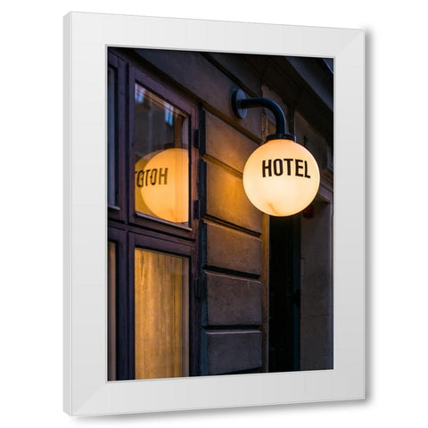 Sweden-Stockholm-Gamla Stan-Old Town-hotel sign White Modern Wood Framed Art Print by Bibikow, Walter