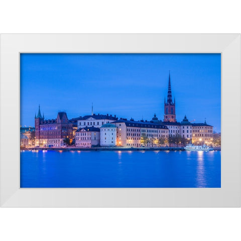 Sweden-Stockholm at dusk White Modern Wood Framed Art Print by Bibikow, Walter