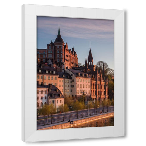 Sweden-Stockholm-view towards Sodermalm neighborhood-sunset White Modern Wood Framed Art Print by Bibikow, Walter
