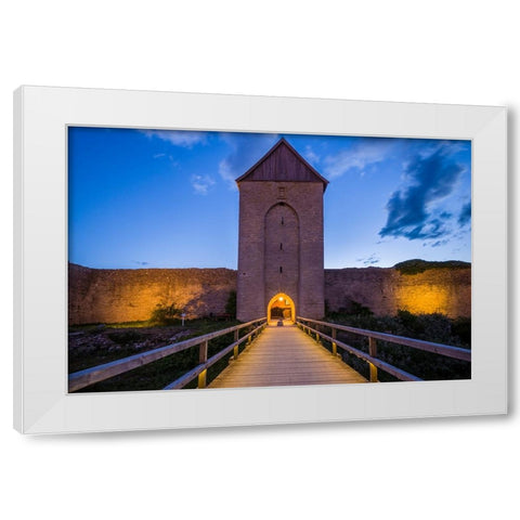 Sweden-Gotland Island-Visby-12th century city wall-most complete medieval city wall in Europe-Oster White Modern Wood Framed Art Print by Bibikow, Walter