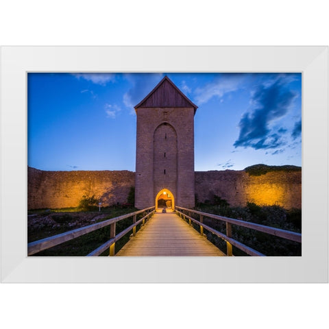 Sweden-Gotland Island-Visby-12th century city wall-most complete medieval city wall in Europe-Oster White Modern Wood Framed Art Print by Bibikow, Walter