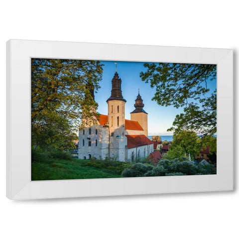 Sweden-Gotland Island-Visby-Visby Cathedral-12th century-exterior White Modern Wood Framed Art Print by Bibikow, Walter