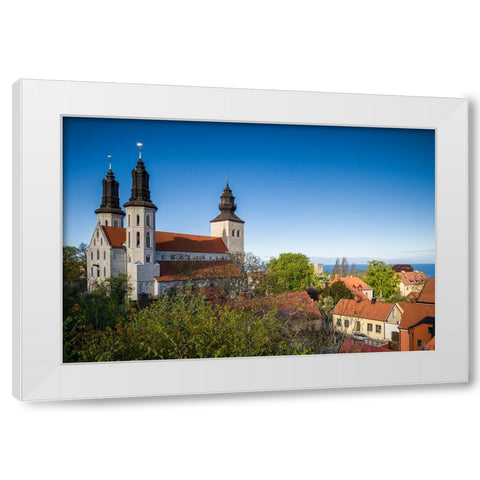 Sweden-Gotland Island-Visby-Visby Cathedral-12th century-exterior White Modern Wood Framed Art Print by Bibikow, Walter
