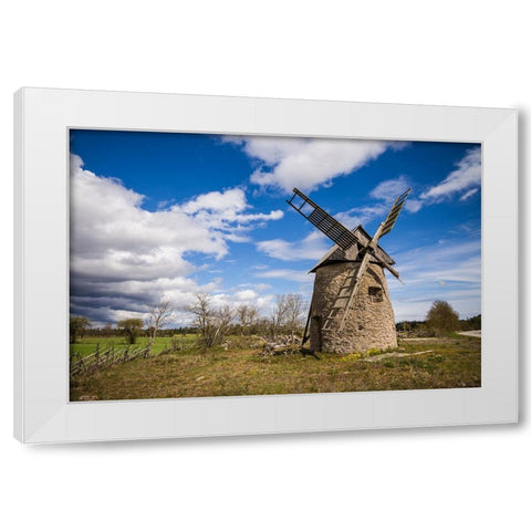 Sweden-Gotland Island-Botvatte-old windmill White Modern Wood Framed Art Print by Bibikow, Walter