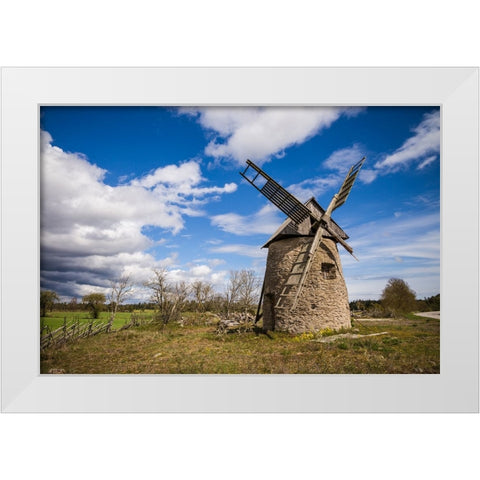 Sweden-Gotland Island-Botvatte-old windmill White Modern Wood Framed Art Print by Bibikow, Walter