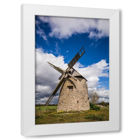 Sweden-Gotland Island-Botvatte-old windmill White Modern Wood Framed Art Print by Bibikow, Walter